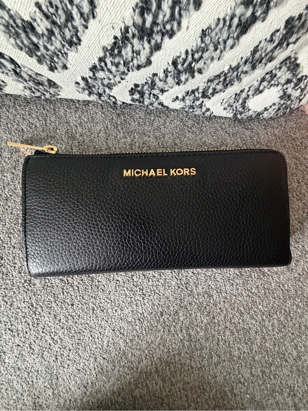 Michael Kors Black Pebbled Leather Zip Wallet with Gold Logo